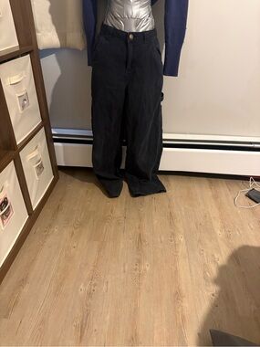 Classic Wide-Leg women’s black carpenter cargo pants